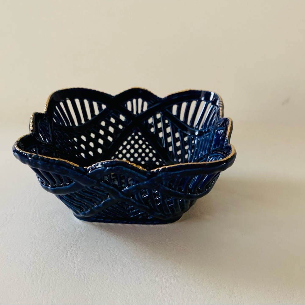 Vintage Arguing Cobalt Blue Woven Handmade Dish Romania